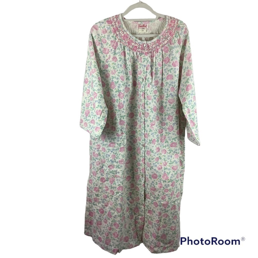 Vintage Smart Time Floral Cotton Flannel NightGown House Dress
